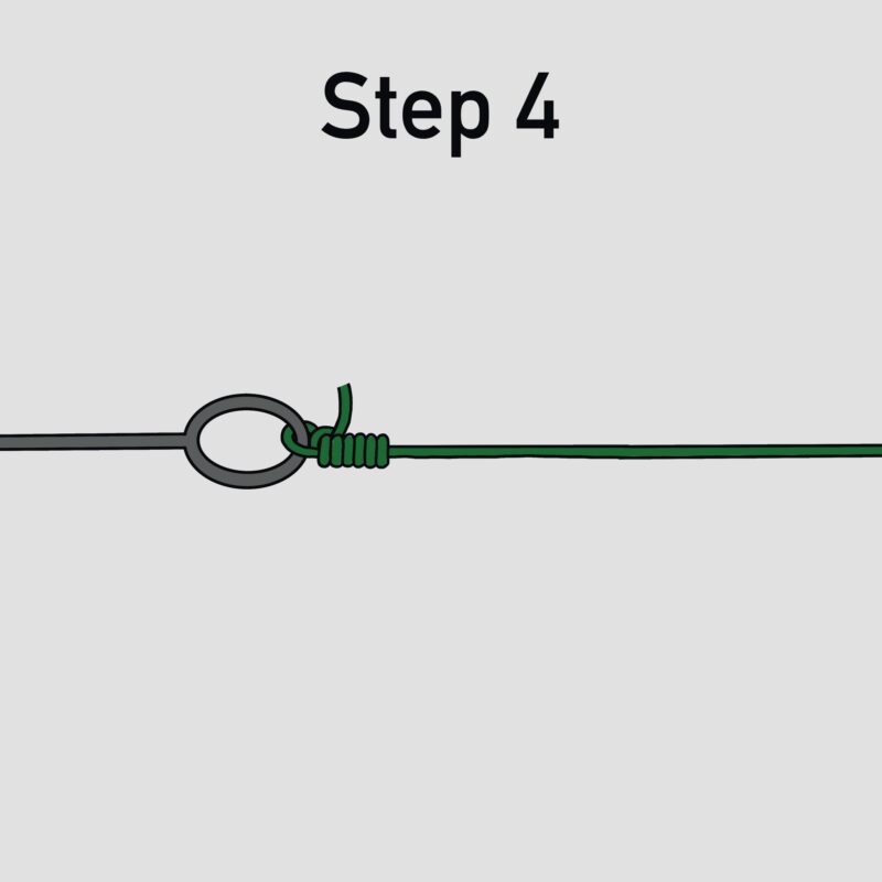 Infographic of Step 4 of tying a clinch knot. If needed, trim the short end of the line. 