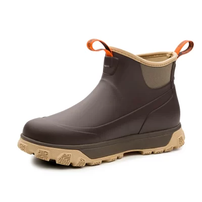 Grundens Deviation Ankle Boot. This boot has bright orange tabs on the front and back of the top of the boot, making it easier and faster to slip on and off.