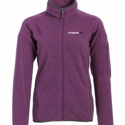 Striker Ice Si Womens Lodge Fleece. This jacket is dark purple with a front zipper.