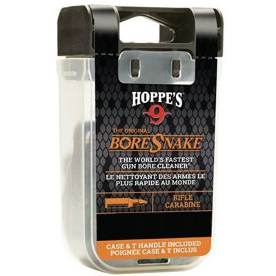Hoppe's No. 9 Boresnake Snake Den 9mm/.38/.357 Caliber Rifle Length Pull Thru Bore Cleaning Rope with Bronze Brush and Carry Case with Pull Handle Lid
