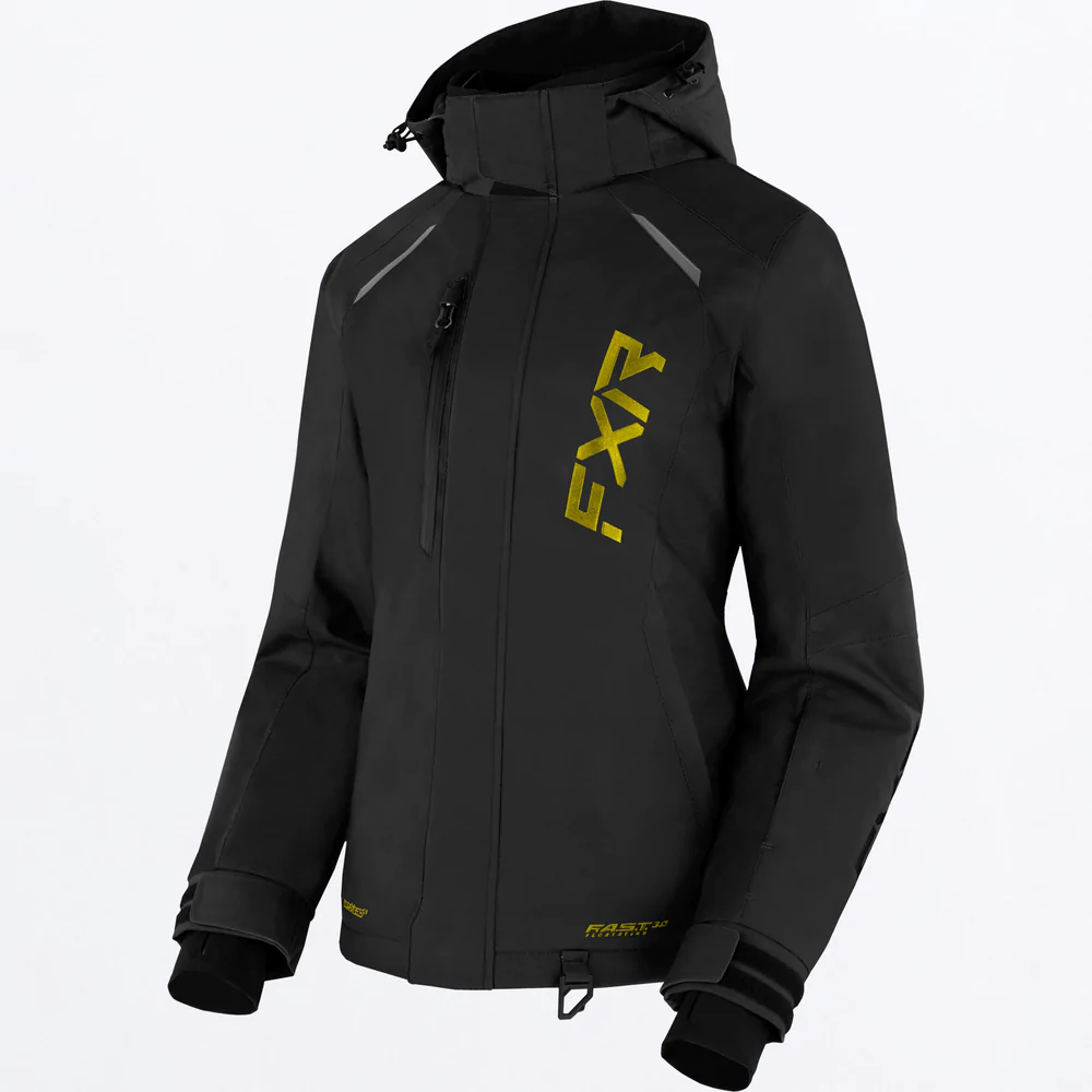 FXR Women's Pulse Jacket from the front black and gold