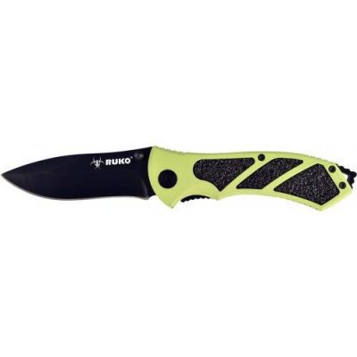 Ruko 3-1/4-Inch High Visibility Green Handle Folding Blade Hunting Knife
