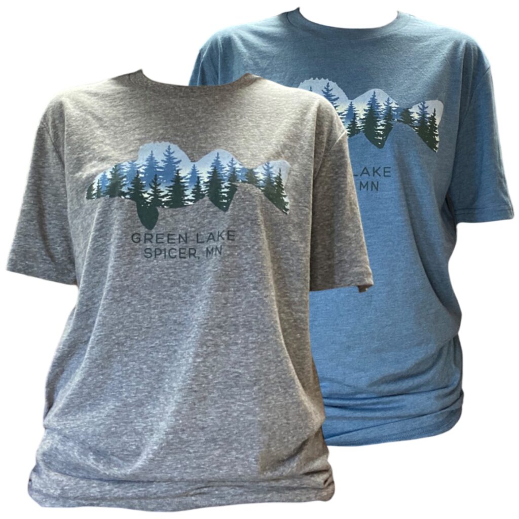 Blue 84 Green Lake Spicer Walleye with Pines T-Shirt in Glacier Blue and Grey