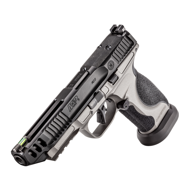 Smith and Wesson M and P9 2 point 0 Competitor 2 Tone 9mm 5 in. BBL 13718 at an angle from the left