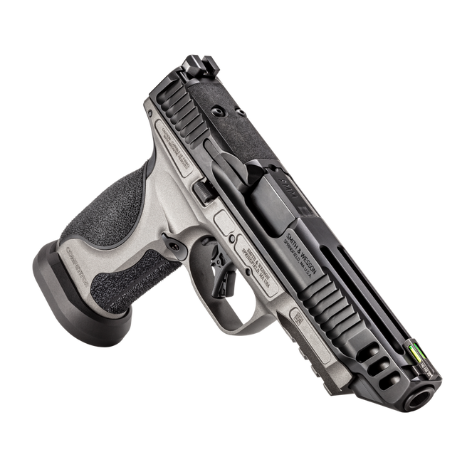 Smith and Wesson M and P9 2 point 0 Competitor 2 Tone 9mm 5 in. BBL 13718 at an angle from the right