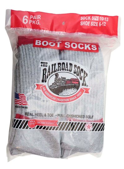 Railroad Socks 6 Pk Men's Boot Sock, Gray-6014