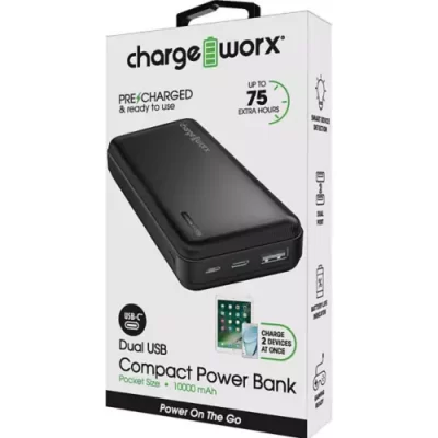 Chargeworx - 3.1A 10,000mAh Power Bank - Black