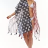 American USA Flag Beach Cover Up Poncho W Fringes