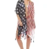 American USA Flag Beach Cover Up Poncho W Fringes