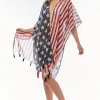 American USA Flag Beach Cover Up Poncho W Fringes