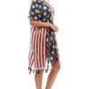 American USA Flag Beach Cover Up Poncho W Fringes