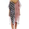 American USA Flag Beach Cover Up Poncho W Fringes