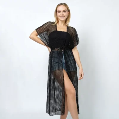 FASHION CITY MESH VEST WITH DRAW STRING KIMONO COVER-UP 2